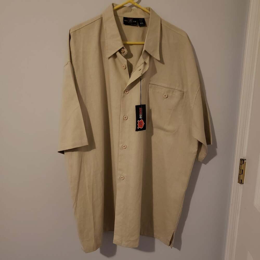 Mens Shirt 4XL Boss Club Collection BEIGE Short Sleeve Button Up NWT